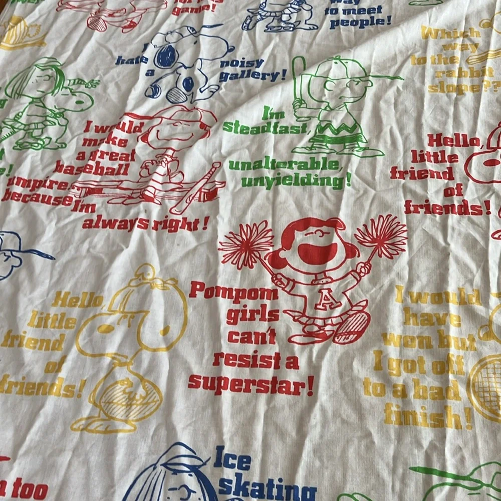 Vintage Peanuts Charlie Brown Snoopy Twin TopSheet Retro Colorful Upcycle fabric